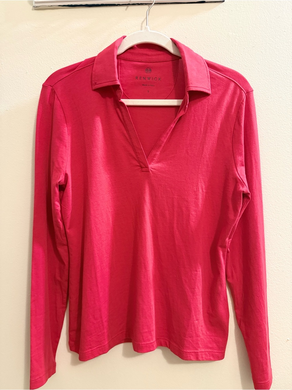 Renwick Women's Split Neck Long Sleeve Polo Tee - Raspberry Red, S